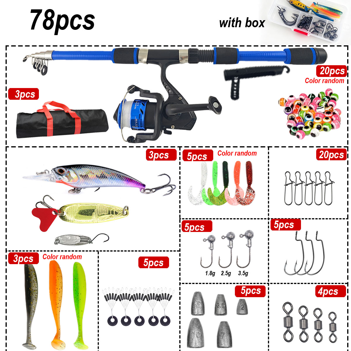 46Pcs Telescopic Fishing Rod R - Fishing Rod Combo ulasan dan harga